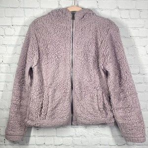 Oversized Women Sweater Size Large Purple Teddy Crop Fuzzy Full Zip Y2k Winter